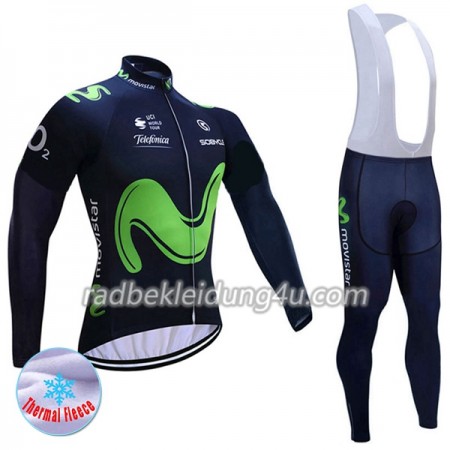 Set Langarmtrikot + Trägerhose Lange 2017 Movistar Team Damen Winter Thermal Fleece N001
